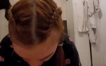Stepsister with Red Pigtails Sucks Her Stepbrother and He Cums in Her Mouth