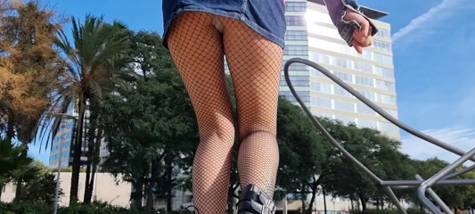 TheloveStory: Curvy in ripped tights walking and show her ass outdoor