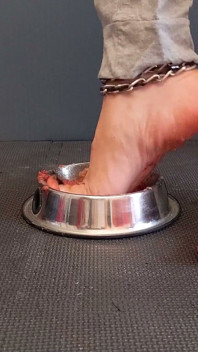 Fleisch mit rohrstock unter den füßen