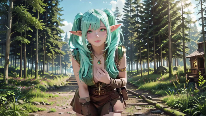 Seraphina Vale: Forest Fantasy! Blue Elf Kneeling, Green Elf Teasing, Sun-dappled Magic &amp;...