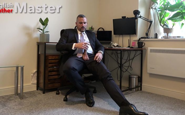 English Leather Master: Suited Boss Jerks Uncut Cock and Cums on Formal Shoes