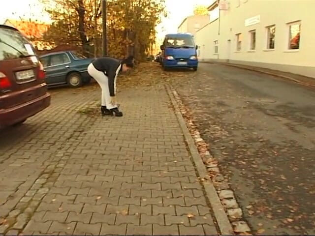 Lucky Cooch: German girl giving an outdoor interview
