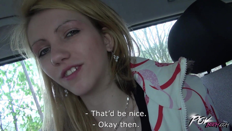 POV Bitch: Petite skinny blonde teen suck cock under steering wheel and...