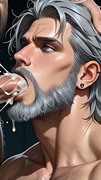 Rugged Silver Bear Deepthroats and Fills Throat with Exploding Cum