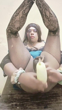 Desi Sissy Goddess Playing with Her Huge Cock and Riding Huge Bottle Gourd