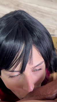 Blowjob Mikasa Cosplay - Cakap Kotor & pancutan mani di lidah