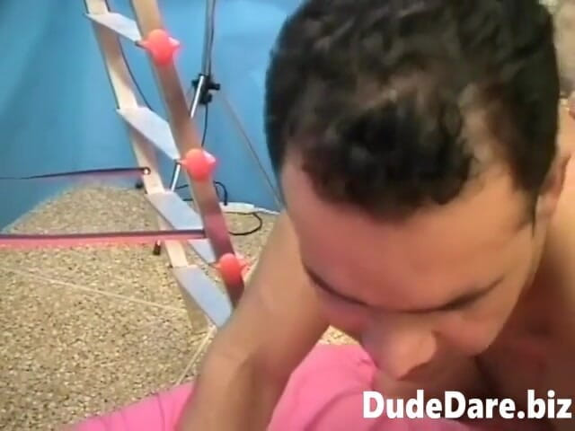 DudeDare: Stud strokes his cock while getting rammed in the ass...