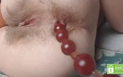 Close up playing with different. Pushing out anal beads without hands from sexy hairy asshole