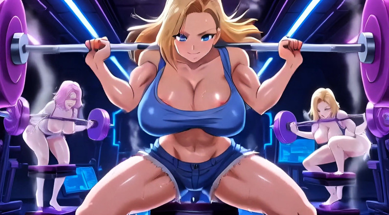 Stories&Anime: Android 18 Hentai Gym Tease - Velká prsa Skákající obrovský zadek Dirty...