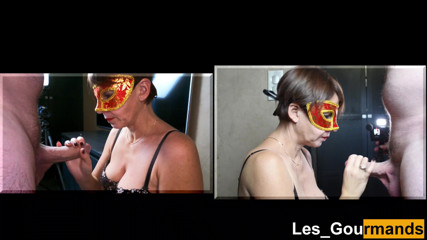Les Gourmands: MILFใส่หน้ากากอมควยแล้วกลืนน้ำว่าแตกคาปาก เอามาขยำมือแล้วเลียอย่างหิวโหย 2 มุม