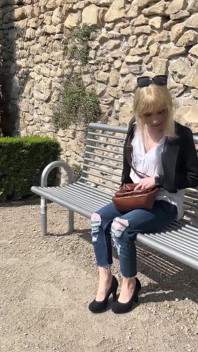 Hot Insights Because of Zipper Jeans! Tranny Girl Cums on Public Park Bench!