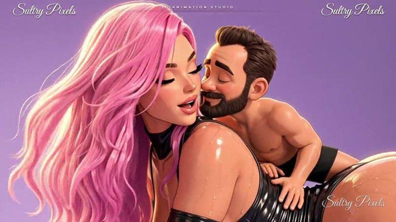 Sultry Pixels 3D: Pink-haired Anime Latex Giantess Drips Milk on Her Tiny Bearded...