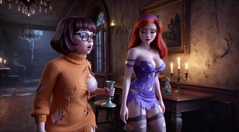 My night collection: Velma e daphne diventano completamente nude nel mistero della residenza...