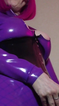 Fetish Rubber Dominatrix Eva Latex Purple Dress Mask Big Ass MILF Toys BDSM Femdom Solo Hot