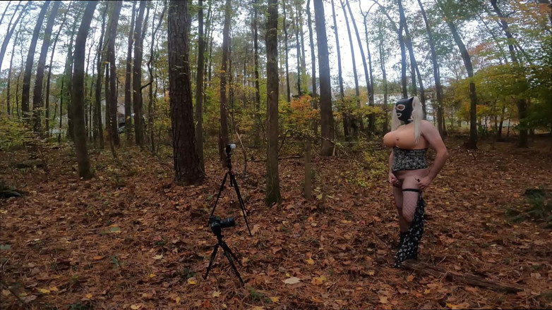 Jon Screcrow: Giant Fake Tits Crossdresser Walk in the Woods Behind the...