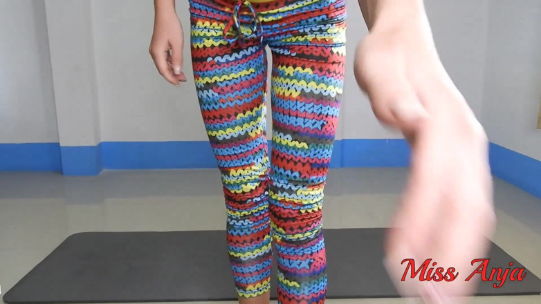 MissAnja_FH: Yoga girl morning stretching in rainbow yoga pants