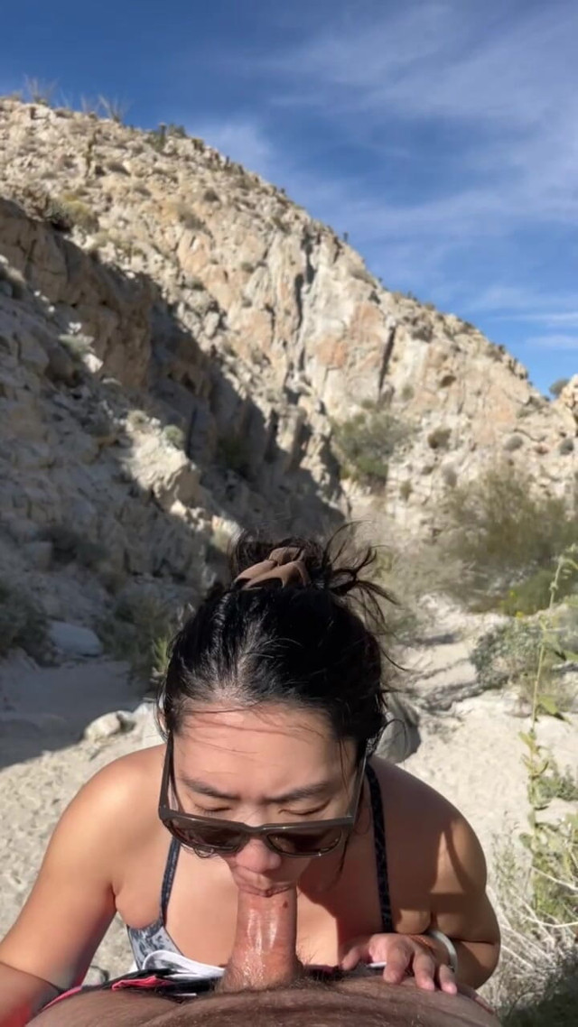 Outdoor Blowjob While Hiking in the Desert - Amateur Wmaf - Cum in Mouth Public BJ Swallow (MeimeiXXX)