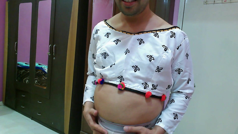 Cute & Nude Crossdresser: Hot crossdresser femboy Sweet Lollipop in a white crop top...