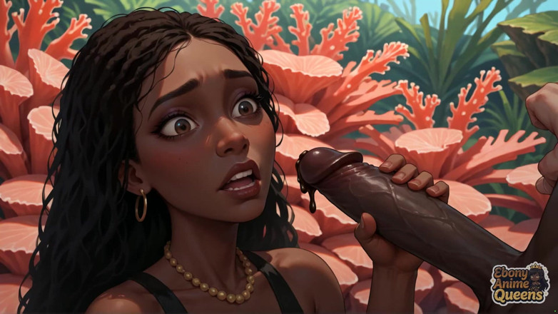 Ebony Anime Queens: Спекотна темношкіра любить оргію гуллетки в тропічному раю, поки її коханець дає їй дивовижний х, ридаючи її