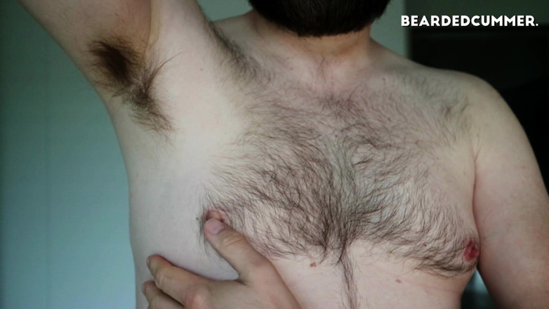 Beardedcummer: Hairy pits, chest, beard and nipple play