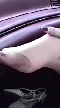 Real Amateur Homemade Stepaunty Wears Nylon Stockings Shows Arches & Huge Tits in Car
