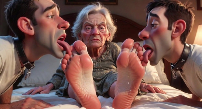 Anime Hentai: Submissive Mans Serving Old Granny's Ugly Feet - Humiliation