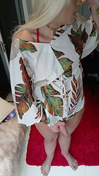Taking off the Tiny Blue Bikini, and at the End, Another Load in the Little Shorts.