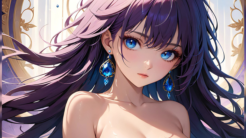 AI Girls: 彩绘反射 - 眼睛充满色彩的艺术裸体女人