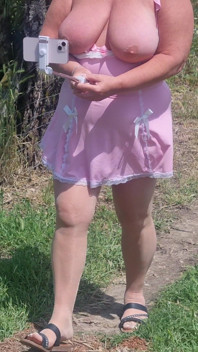Me Walking Through the Olive Groves in Spain. I Pull My Tits Completely Out of the Sheer Pink Babydoll