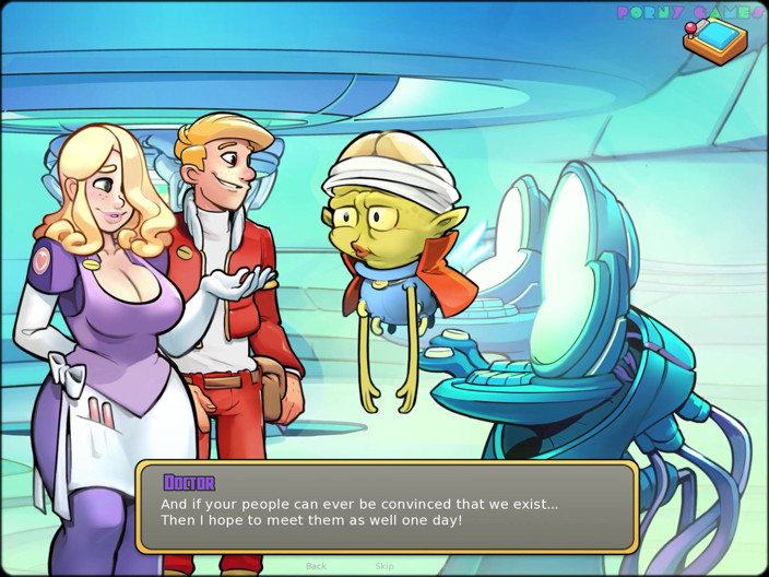 Porny Games: Space Rescue - секс-трение с возбужденной блондинкой-доктором
