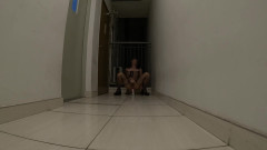 Caged Asian Sissy Public Anal Play in Stairway