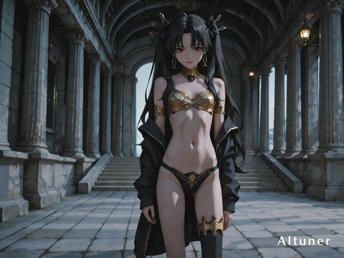 AItuner: 在黄昏时分的寺庙里，她慢慢脱去衣服