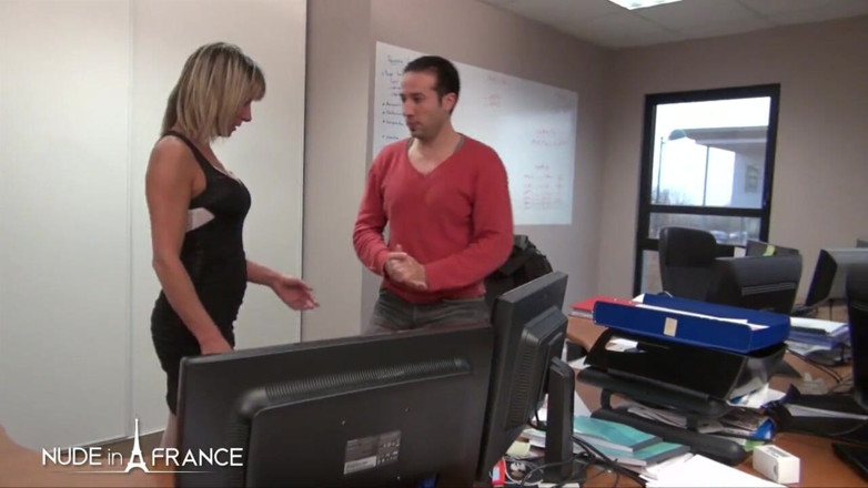 Nude in France: Conservative Blonde Gets Dirty in the Office