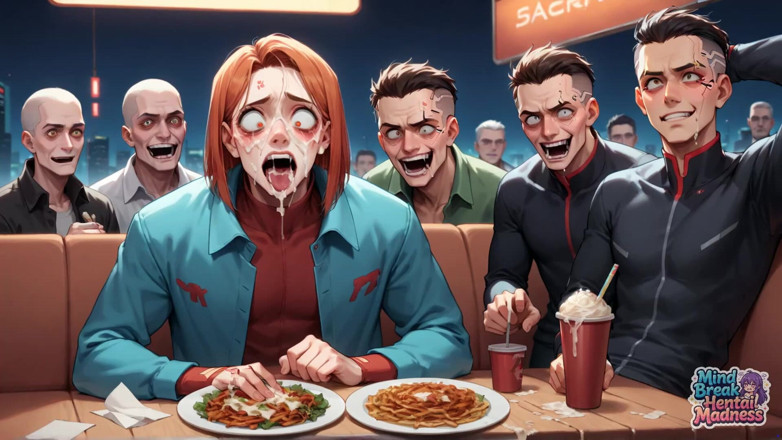 Mind Break Hentai Madness: Sexe époustouflant dans un dîner, visages pourpres chauds avec plaisir cramoisi...