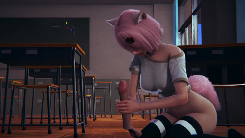 Waifu club 3D: Neko collegegirl jerks off your cock