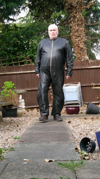Leather Overalls in the Garden