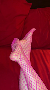 Really Sexy Legs with Tiny Feet with Long Toes in Pink Fishnet Stocking