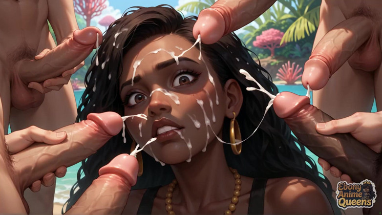 Ebony Anime Queens: Eboni sultry suka pesta gullet di syurga tropika semasa paramournya...