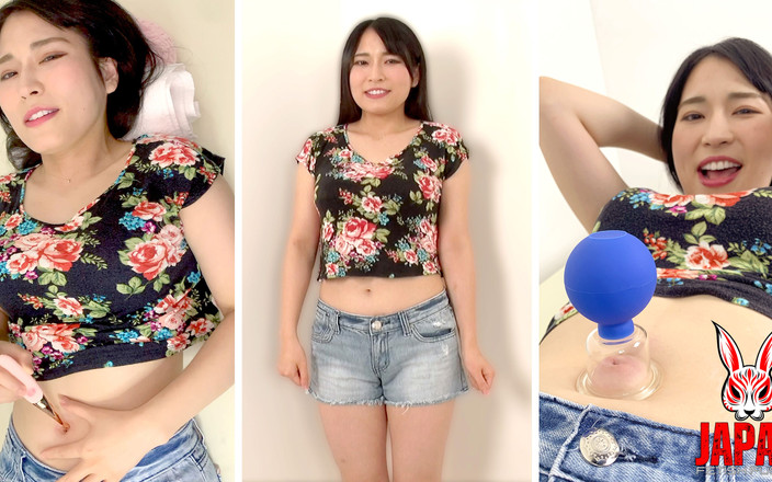 Japan Fetish Fusion: Kayo Iwasawa의 예쁜 분홍색 배꼽 노출, 팽창, 흡입 전구의 그립 아래 경련