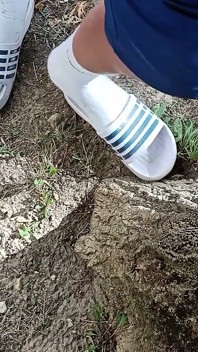 Making Socks Dirty in Slides - Used Socks and Slides and Uncut Soft Cock