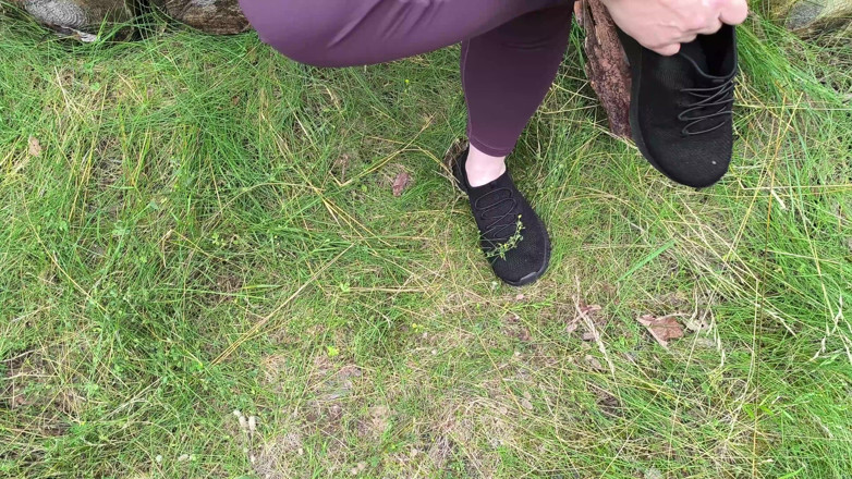 Bouncy Tits Action: Her Labia Stretch Painfully Right Next to the Forest Path