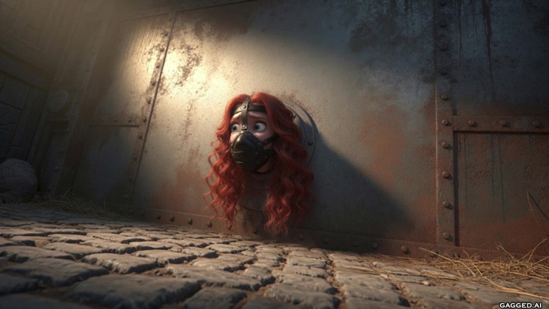 Gagged AI Cartoons: Stuck in the Wall