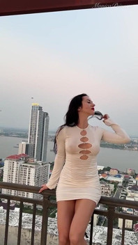 Outdoor Pussy Flashing, Pee in the Glass, Spit, Ahegao, Fake Cum on My Tits & Body