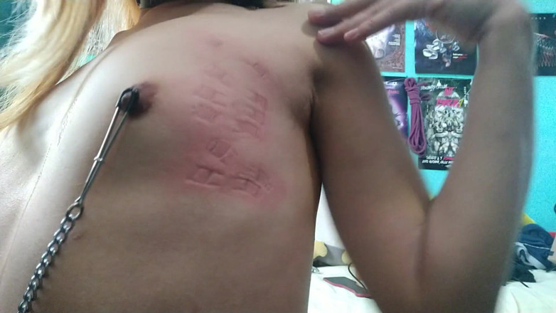 Crystal Phoenix: Nipple clamps on small titss