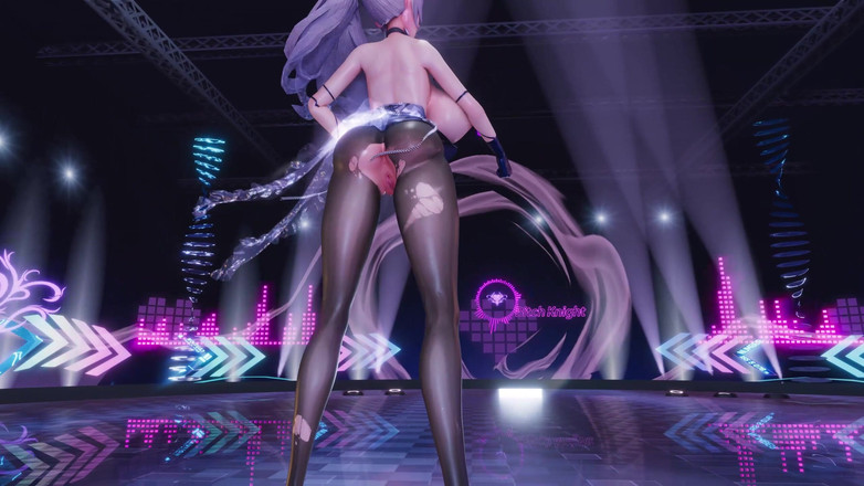 MikuMotion: Peitos balançando; Minissaia de fundo nu; Meias pretas sem virilha