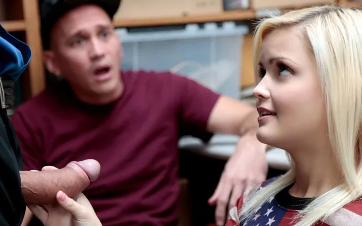 Shop Lyfter: Blonde gf rammed by the guard in front of boyfriend