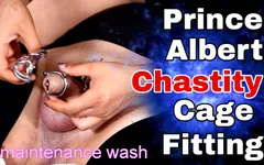 Prince Albert Chastity Cage Fitting Femdom Slave