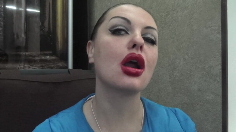 Goddess Misha Goldy: Sexy make-up huge red lips smoking