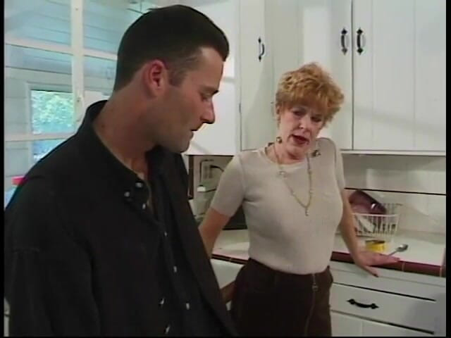 Meet my Pussy: Younger guy gets blown by 70 year old redhead in kitchen