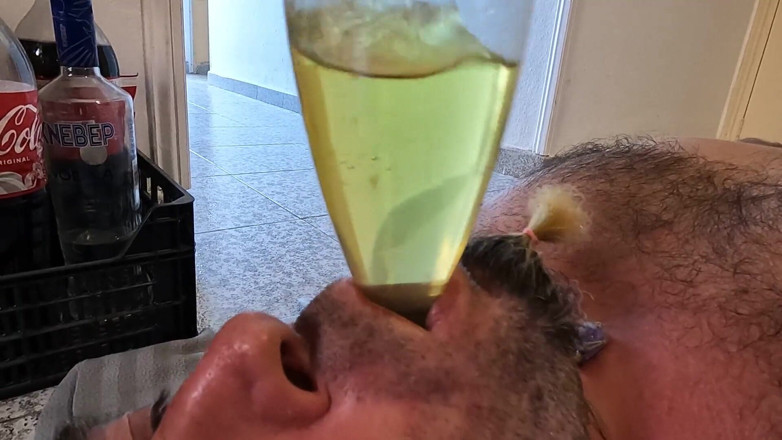 bekycarril: Husband Lying on His Back Trying Piss and Cum Through...